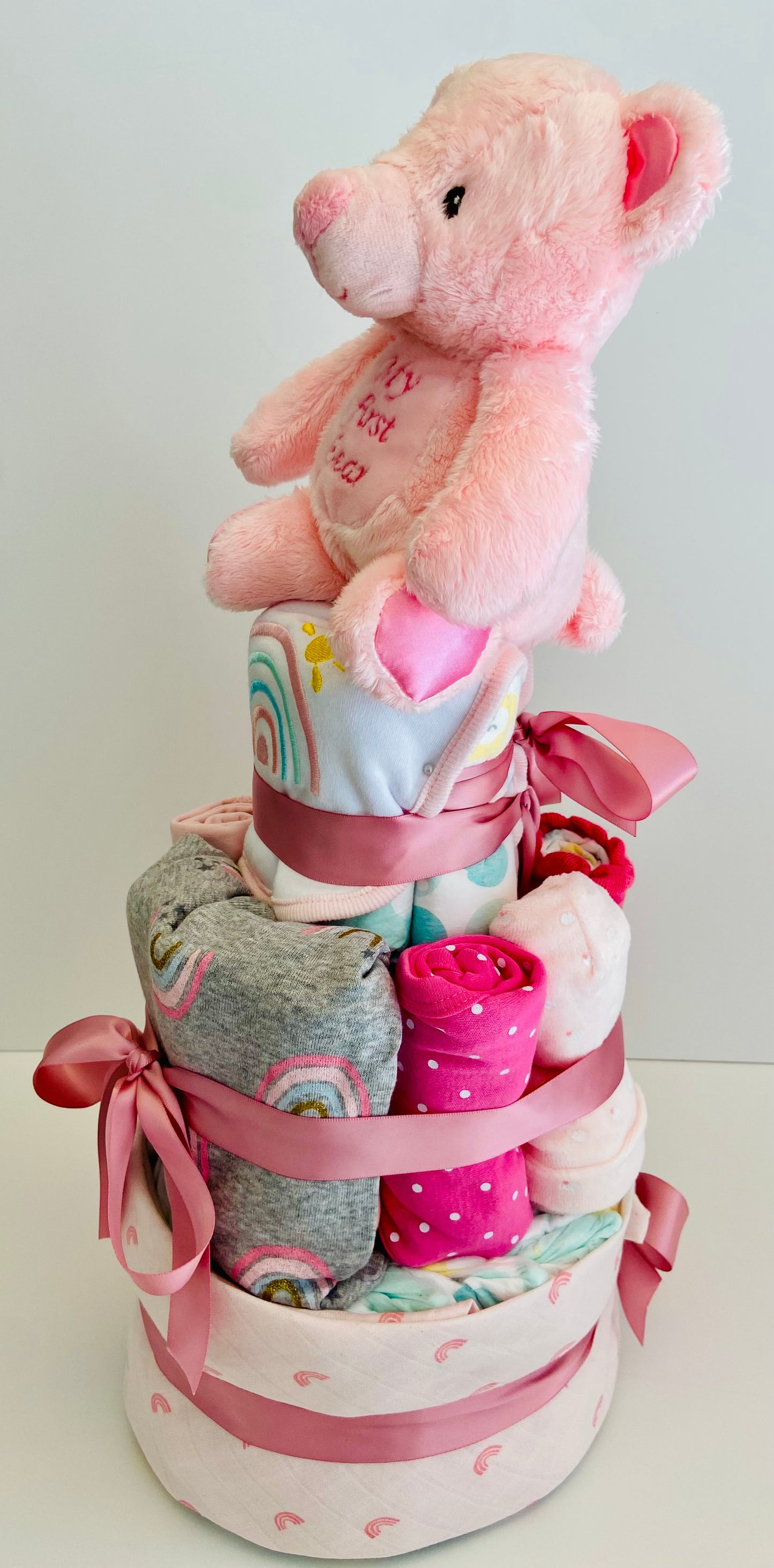 Pink Rainbow Bear Diaper Cake